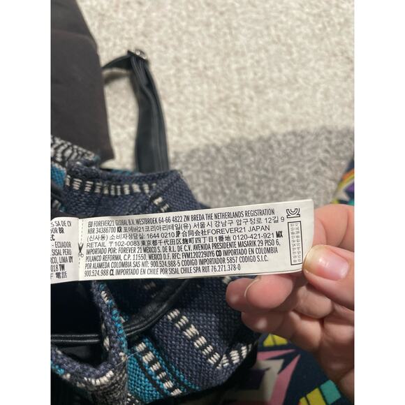 Forever 21 Women's Size OS Faux Leather Knit Aztec Style Backpack Blue Boho - Picture 8 of 9